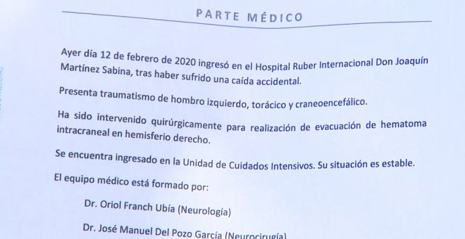 Parte médico de Joaquín Sabina