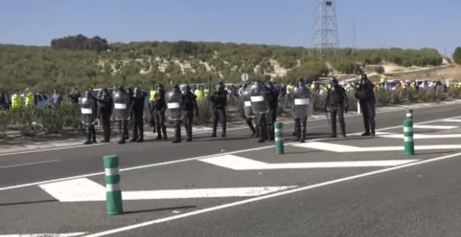 Agricultores cortan las autovías de Córdoba en protesta