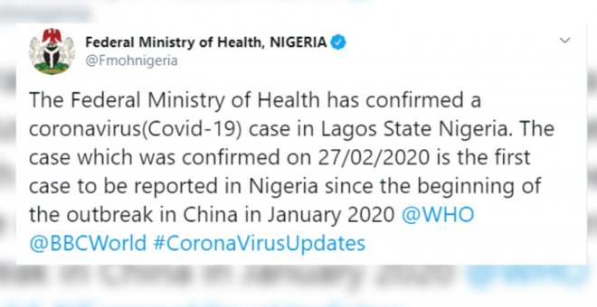 Nigeria confirma su primer caso del nuevo coronavirus