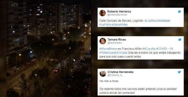 "¡Viva la sanidad pública": todos los rincones de España se rinden a los sanitarios con emotivos y largos aplausos desde las ventanas