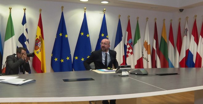 Charles Michel en videoconferencia con líderes de la UE