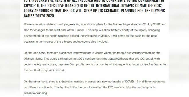 El COI aplaza cuatro semanas la suspensión de Tokyo 2020