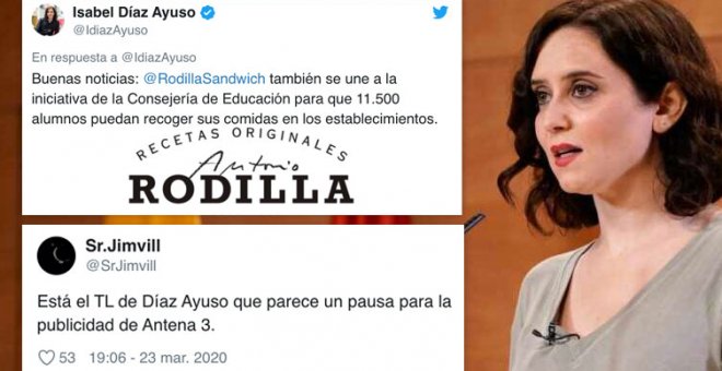 ¿Es un mercadillo de marcas? ¿Una pausa publicitaria de Antena 3? No, es el Twitter de Ayuso