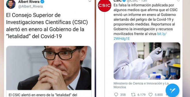 "¿Tú no te habías retirado?": Rivera difunde una noticia desmentida por el CSIC para atacar al Gobierno