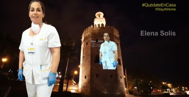 La Torre del Oro se ilumina para homenajear a los sanitarios