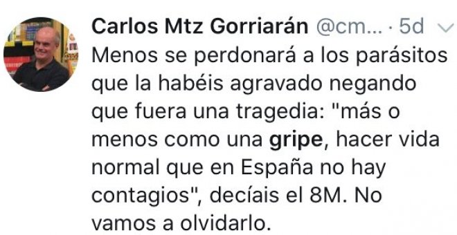 "Otro capitán a posteriori", el exdiputado de UPyD Gorriarán, retratado al recordarle cuando criticaba las "medidas preventivas" por la covid-19
