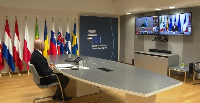 Charles Michel durante la cumbre por videoconferencia