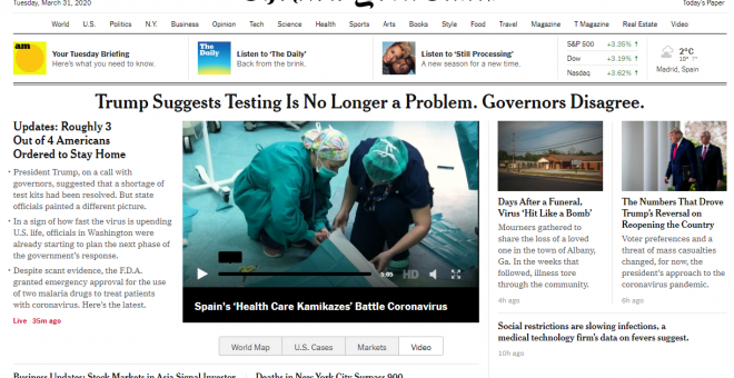 'The New York Times' destaca la batalla de los "sanitarios kamikazes" españoles frente a la crisis del coronavirus