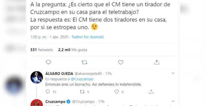El tremendo corte de Cruzcampo a Álvaro Ojeda en Twitter