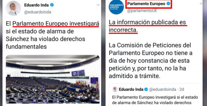 Inda y la "vergüenza ajena": cuando la cuenta oficial del Parlamento Europeo te da un rapapolvo