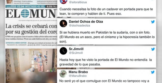 Críticas en las redes a la portada de 'El Mundo' sobre la pandemia que incluye la foto de un cadáver