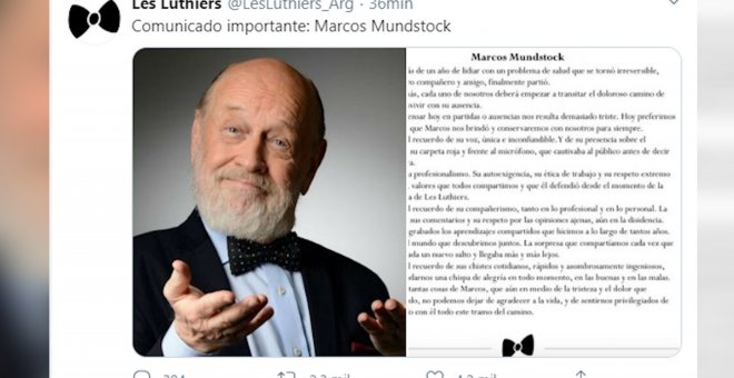 Marcos Mundstock, miembro de Les Luthiers, fallece a los 77 años