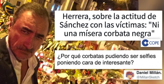 Carlos Herrera recrimina a Sánchez que no se ponga corbata negra y los tuiteros recuerdan su infame selfie en París