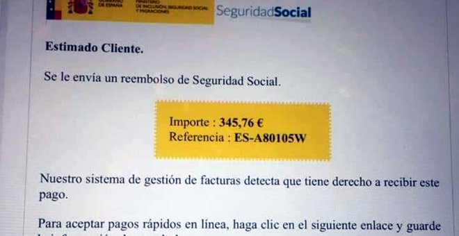 Una campaña de e-mail suplanta a la Seguridad Social prometiendo una falsa devolución de impuestos