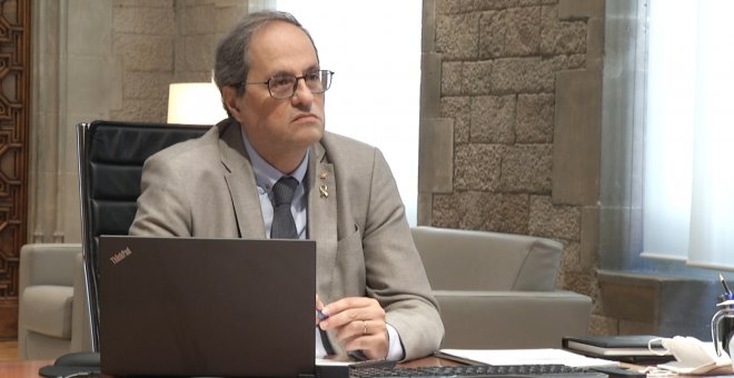 Torra durante la videoconferencia con Pedro Sánchez y los presidentes autonómicos