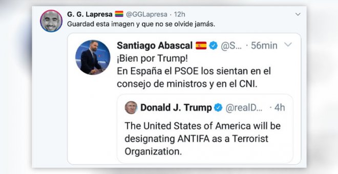 "Ser antifascista es condición necesaria para ser demócrata": las redes responden a Trump y Abascal