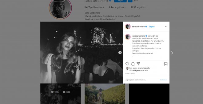 Sara Carbonero rinde homenaje a los conciertos en Instagram