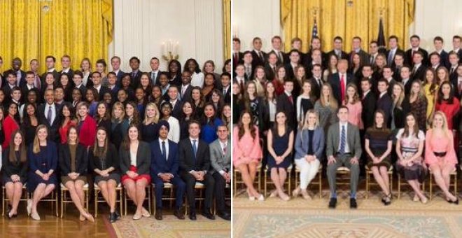 Dos fotos se entienden mejor juntas: el 'blanqueo' de los becarios de la Casa Blanca en la era Trump