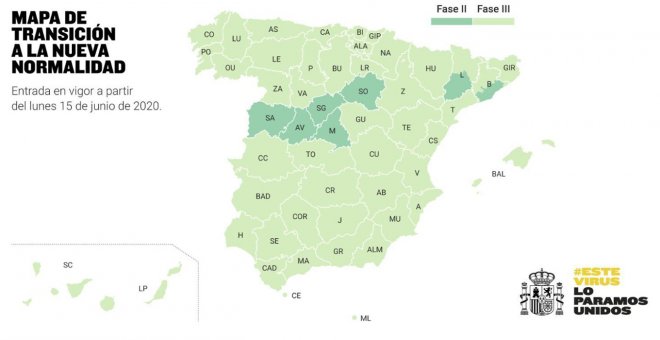 Galicia estrena 'nueva normalidad', el resto de España pasará a fase tres salvo Madrid, Barcelona, Lleida y parte de Castilla y León