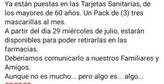 Bulocracia - El aviso falso de las tres mascarillas gratis al mes para mayores de 60 años