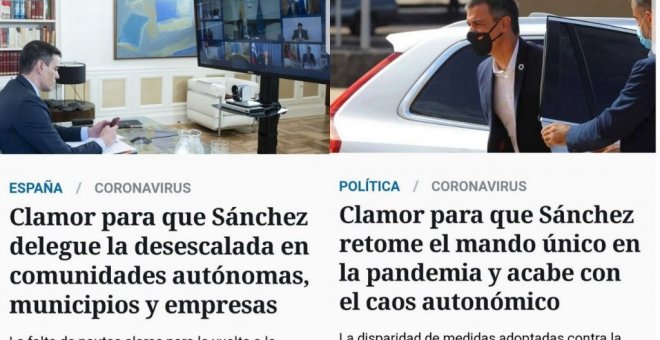 "Hay clamores que matan": cachondeo en Twitter por dos titulares de prensa que apuntan a Sánchez en direcciones opuestas