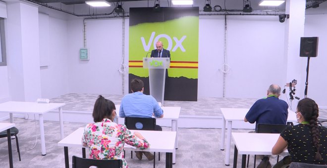 Jorge Buxadé, portavoz del Comité de Acción Política de Vox, en rueda de prensa