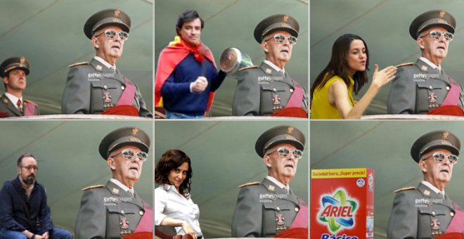 "¿Podéis quitarme al tío de detrás?": el épico tuneo de los tuiteros a una foto de Juan Carlos de Borbón con Franco