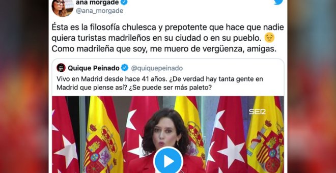 "Como madrileña, me muero de vergüenza, amigas": el tuit viral de Ana Morgade sobre las palabras de Ayuso