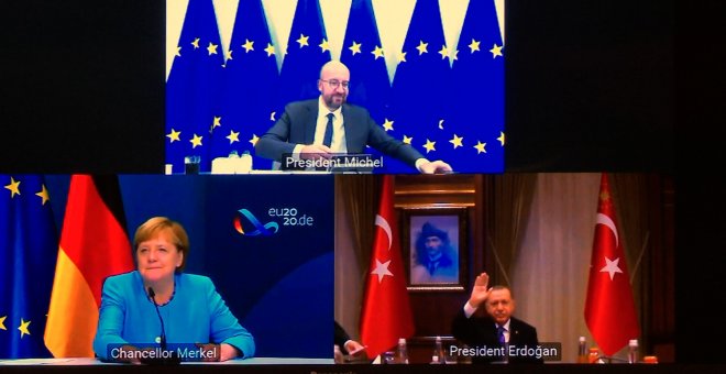 Reunión trilateral de Merkel, Michel y Erdogan