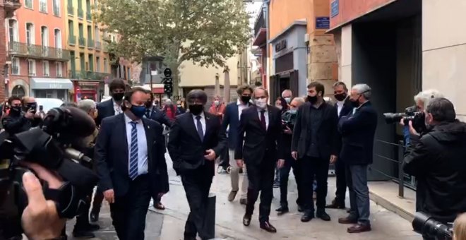 Torra, Puigdemont y Mas llegan a la Casa de la Generalitat en Perpignan (Francia)