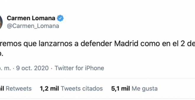 "Tendremos que lanzarnos a defender Madrid como en el 2 de Mayo":  Carmen Lomana la lía en Twitter