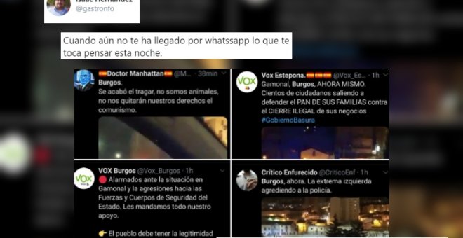 "Cuando aún no te ha llegado por Whatsapp lo que te toca pensar esta noche": Vox critica y aplaude los disturbios en Burgos