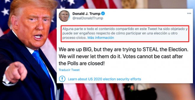 Twitter y Facebook alertan del engañoso mensaje de Trump al proclamarse vencedor antes del recuento