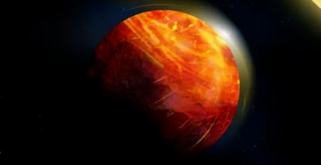 Un mundo con un mar de lava cubierto por una atmósfera de vapor de roca