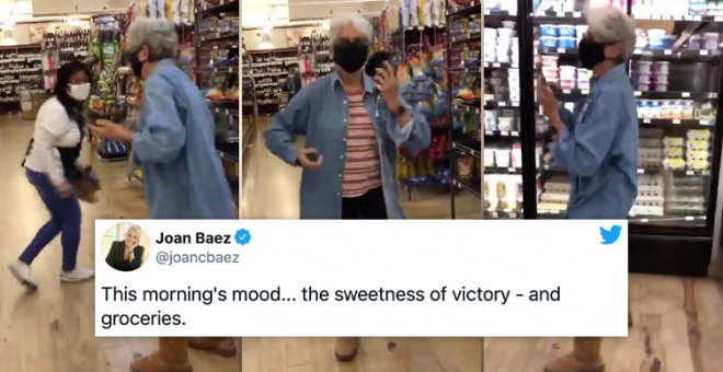 Joan Báez se suma a la alegría por la derrota de Trump, bailando... en un supermercado