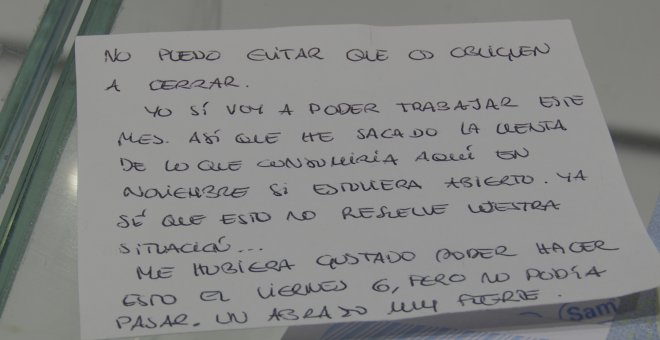 Hostelero: "Me han dejado un sobre con 30 euros por los cafés que no podrá tomar"