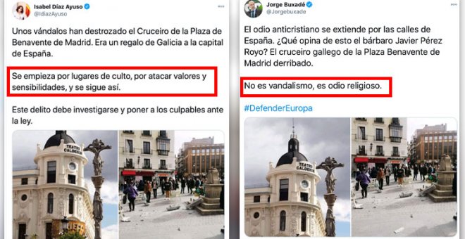 El "melodrama facha": críticas a Ayuso y Vox por presentar sin pruebas la caída de un cruceiro como un ataque al cristianismo