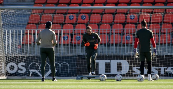 Entrenamiento del Atlético de Madrid antes de medirse al Barcelona