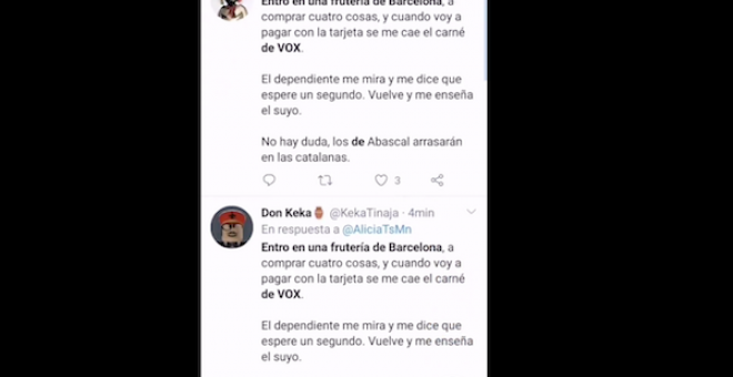 Entran los de Vox en una frutería de Barcelona... y se les cae el carnet de bot