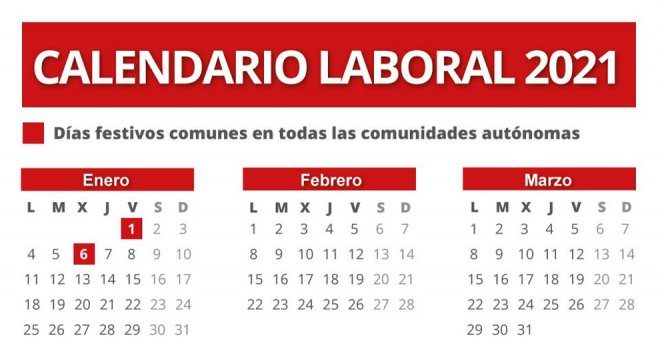 El calendario laboral de 2021 establece cinco puentes en Cantabria