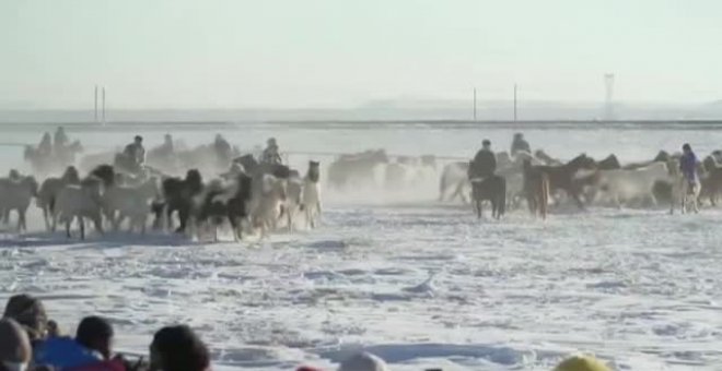 China celebra una increíble carrera de caballos sobre la nieve a 30 grados bajo cero