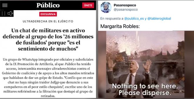 "Vaya... y nos dijeron que era sólo un grupo de viejos nostálgicos": las redes analizan el chat de militares desvelado por 'Público'