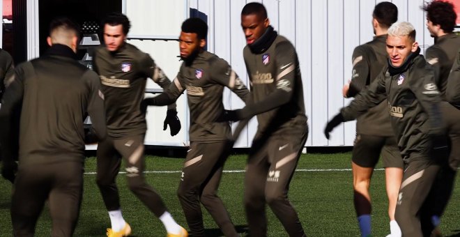 Entrenamiento del Atlético para preparar el duelo liguero ante el Getafe