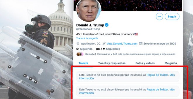 Twitter, Facebook e Instagram bloquean las cuentas de Trump, y Youtube le borra un vídeo por sus palabras tras el asalto al Capitolio