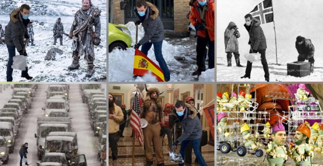 Los memes más tronchantes del postureo de Pablo Casado quitando nieve con una pala