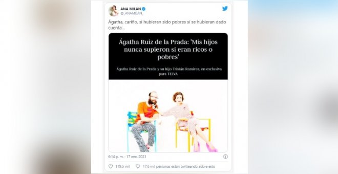 La aplaudida respuesta de Ana Milán a Ágatha Ruiz de la Prada por su comentario sobre ricos y pobres