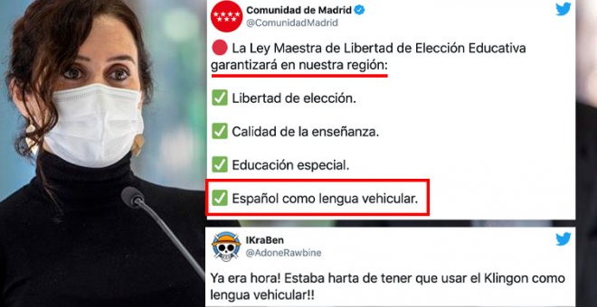 Ayuso dice que garantizará el español como lengua vehicular en Madrid y desata el cachondeo