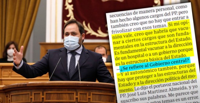 El líder del PP de Castilla-La Mancha defiende como "fundamental" la vacunación prioritaria de políticos