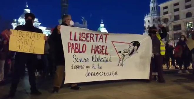 Protesta en Valencia en apoyo a Pablo Hasél