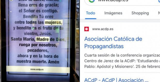 "Cuánto daño han hecho a la mujer oraciones así": el cartel católico de una marquesina por el 8M que blanquea el machismo de la religión